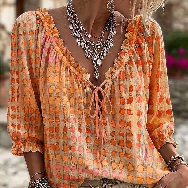 Polka Dot Lace Up Blouse