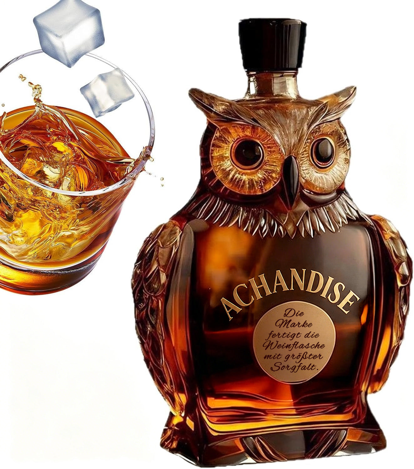 Achandise™ Owl Whiskey Decanter 350 ml ——Unique Glass Bottle for Whiskey, Wine & Liquor