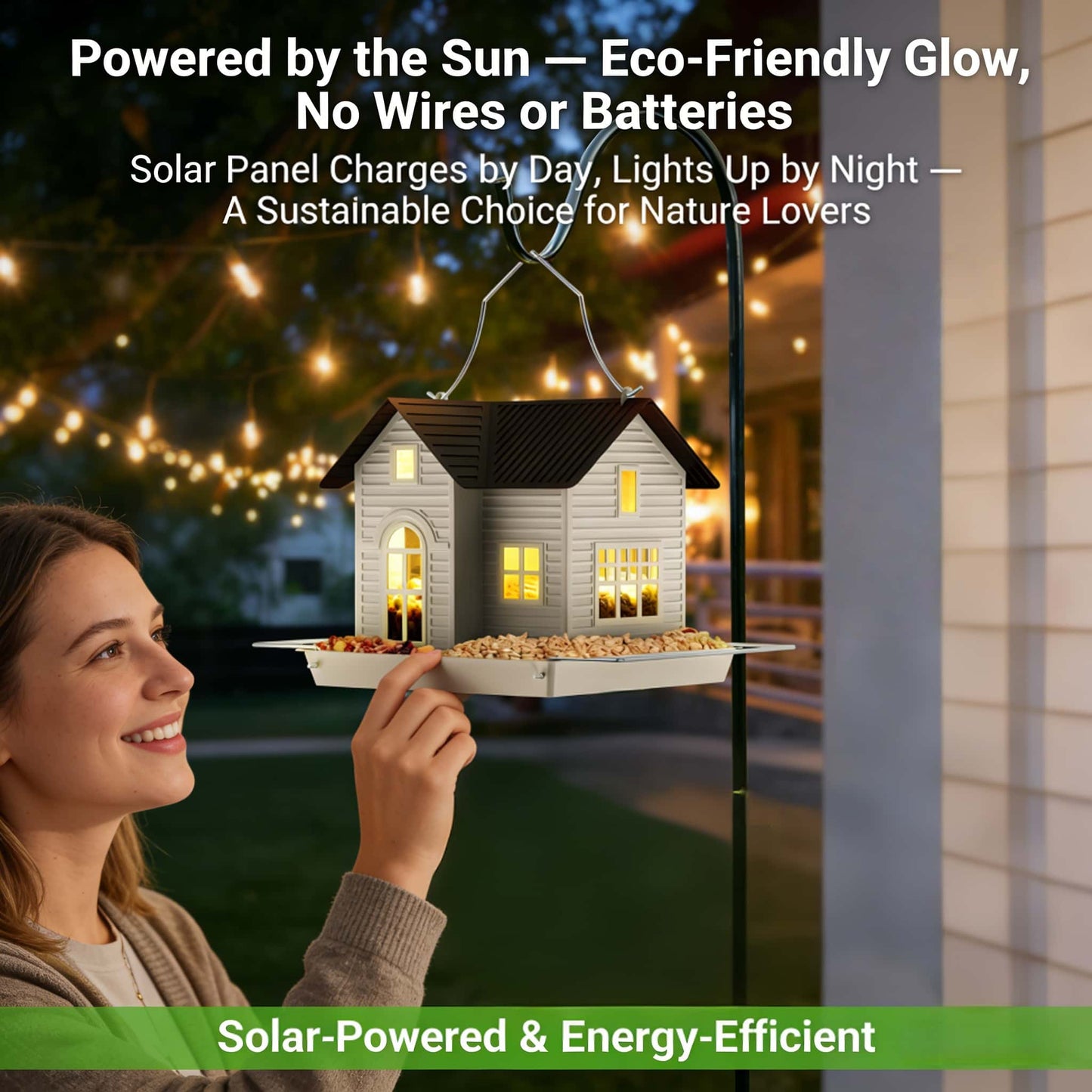 🎁 Last Day 60% OFF - 🏠Solar‐Powered Hanging Bird Feeder with Glow – Sturdy Metal Hopper Design🌙🐦