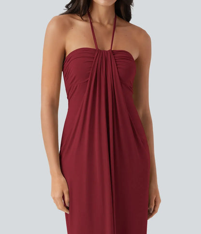 Trovehand Hourglass Bodycon Halter Tie Maxi Dress with Pockets