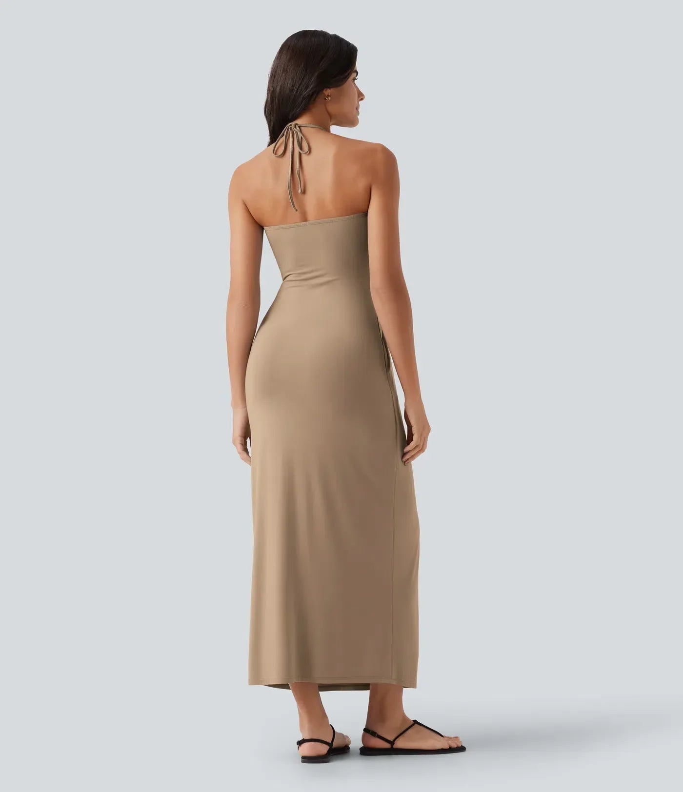 Trovehand Hourglass Bodycon Halter Tie Maxi Dress with Pockets