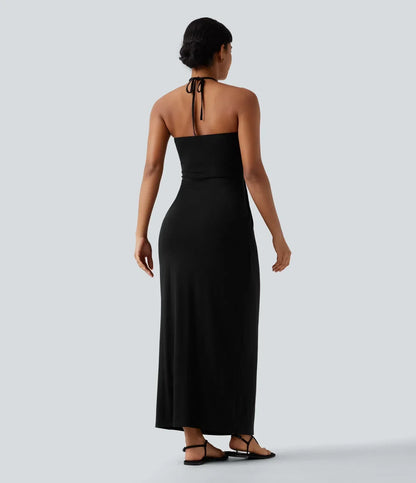 Trovehand Hourglass Bodycon Halter Tie Maxi Dress with Pockets