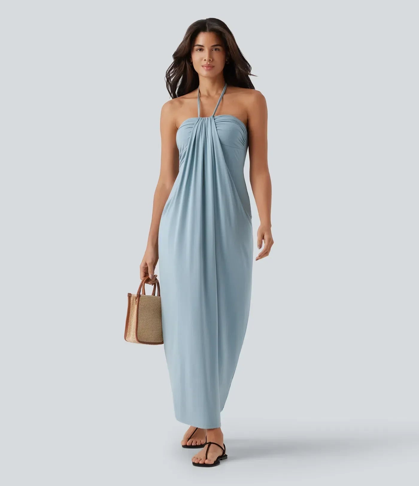 Trovehand Hourglass Bodycon Halter Tie Maxi Dress with Pockets