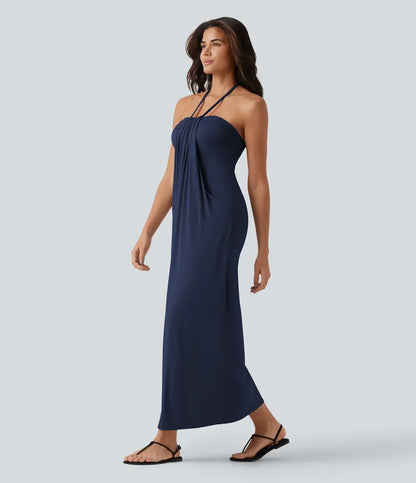 Trovehand Hourglass Bodycon Halter Tie Maxi Dress with Pockets