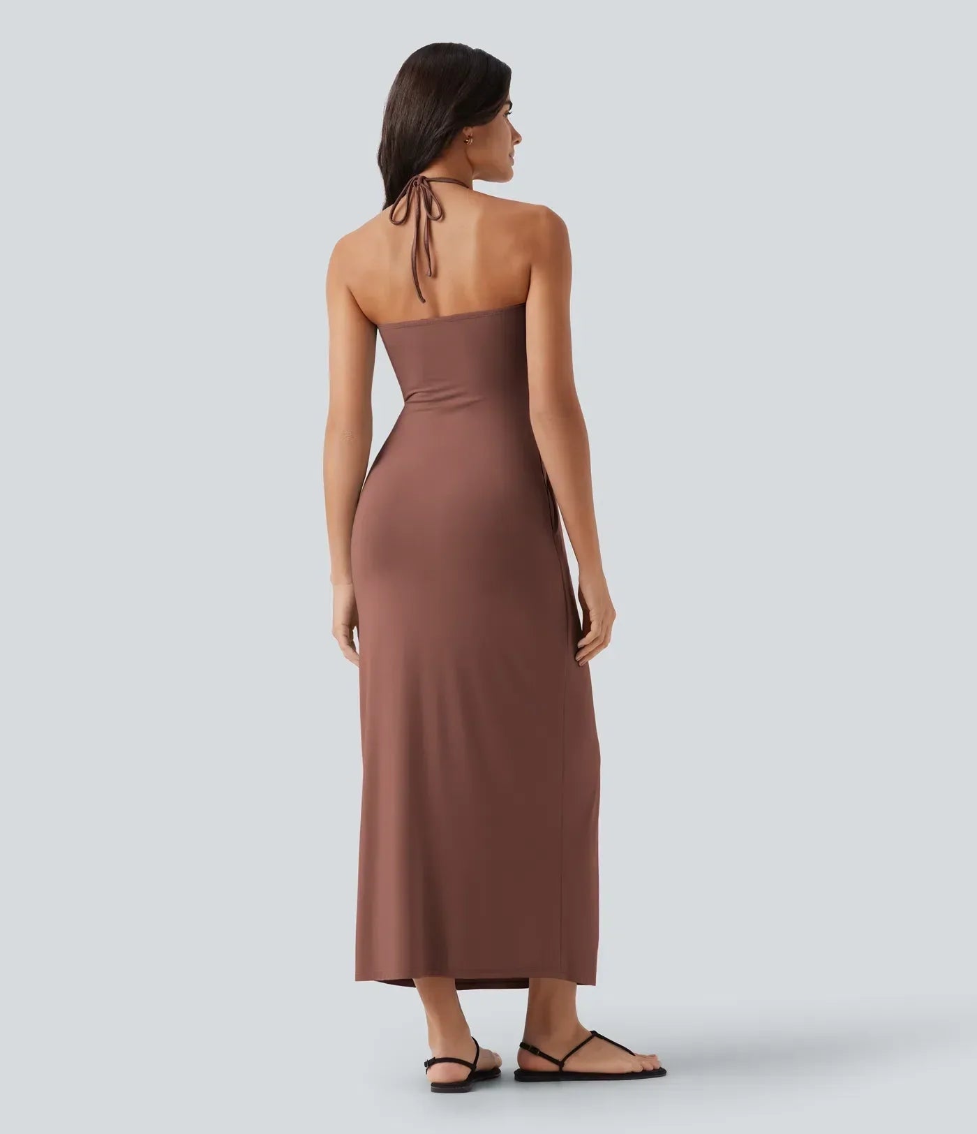 Trovehand Hourglass Bodycon Halter Tie Maxi Dress with Pockets