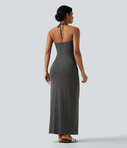 Trovehand Hourglass Bodycon Halter Tie Maxi Dress with Pockets