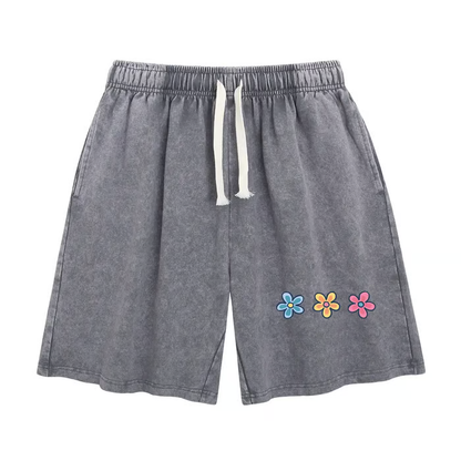 Women's Soft Cotton Blend Washed Floral Shorts, Casual Summer Travel Streetwear Bottoms
