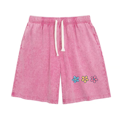 Women's Soft Cotton Blend Washed Floral Shorts, Casual Summer Travel Streetwear Bottoms
