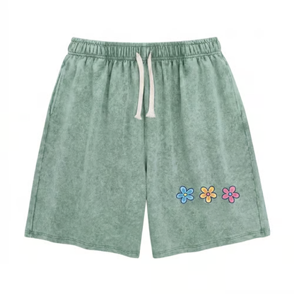 Women's Soft Cotton Blend Washed Floral Shorts, Casual Summer Travel Streetwear Bottoms