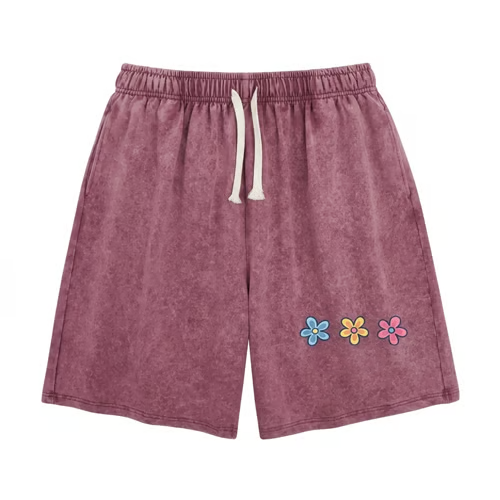 Women's Soft Cotton Blend Washed Floral Shorts, Casual Summer Travel Streetwear Bottoms