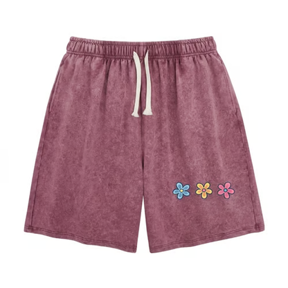 Women's Soft Cotton Blend Washed Floral Shorts, Casual Summer Travel Streetwear Bottoms
