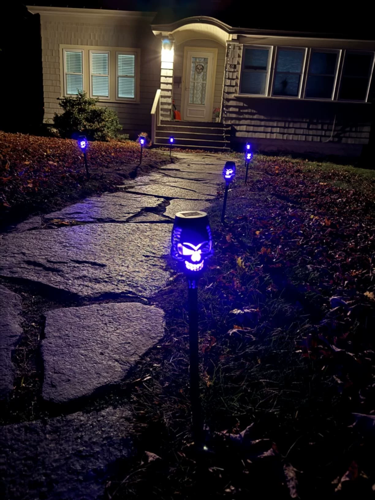 💀🔥Halloween Early Bird Special Sale 49% OFF-Halloween Skulls Solar Pathway Lights Purple Torch Flame Lights for Garden