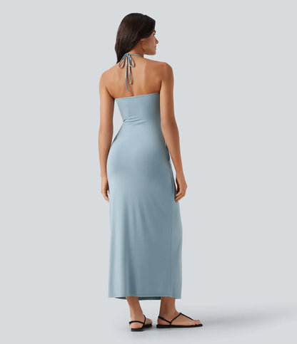 Trovehand Hourglass Bodycon Halter Tie Maxi Dress with Pockets