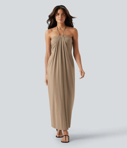 Trovehand Hourglass Bodycon Halter Tie Maxi Dress with Pockets
