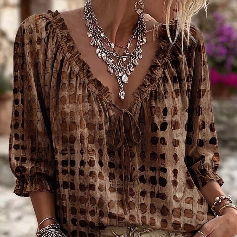 Polka Dot Lace Up Blouse
