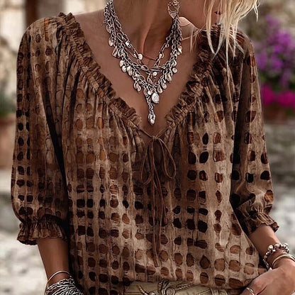 Polka Dot Lace Up Blouse