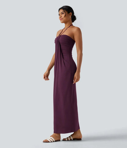 Trovehand Hourglass Bodycon Halter Tie Maxi Dress with Pockets