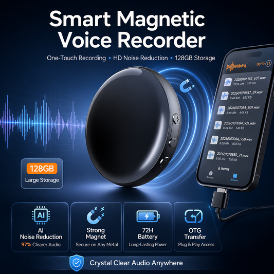 Ultra Magnetic Voice Recorder – Smart One-Touch Recording Device with Crystal-Clear Audio, Noise Reduction & Extended Battery Life
