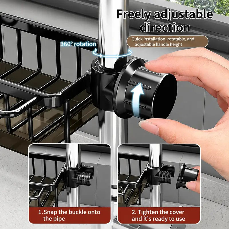 Stainless Steel Hanging Faucet Caddy, Sink Sponge Holder with Drip Tray for Kitchen & Bathroom