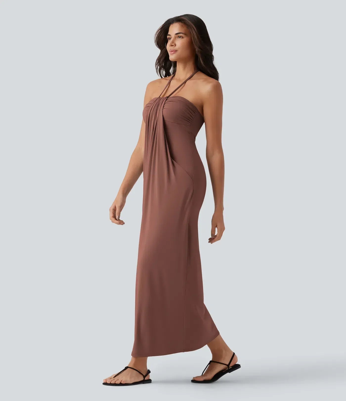 Trovehand Hourglass Bodycon Halter Tie Maxi Dress with Pockets