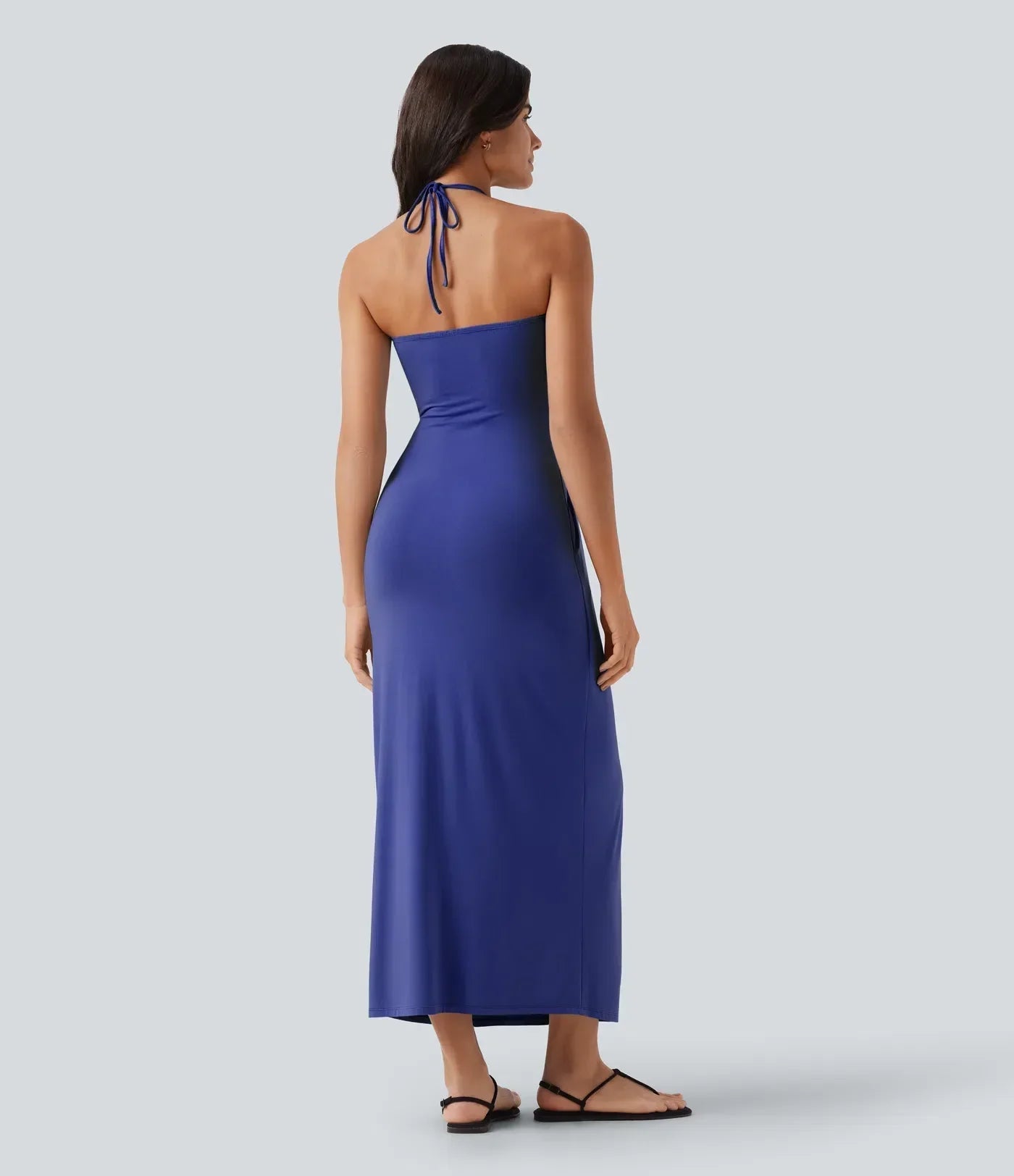 Trovehand Hourglass Bodycon Halter Tie Maxi Dress with Pockets