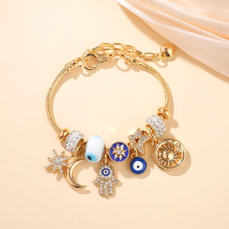 Women's Starry Sky Bracelet | Moon, Hamsa Hand, Evil Eye, and Tree of Life