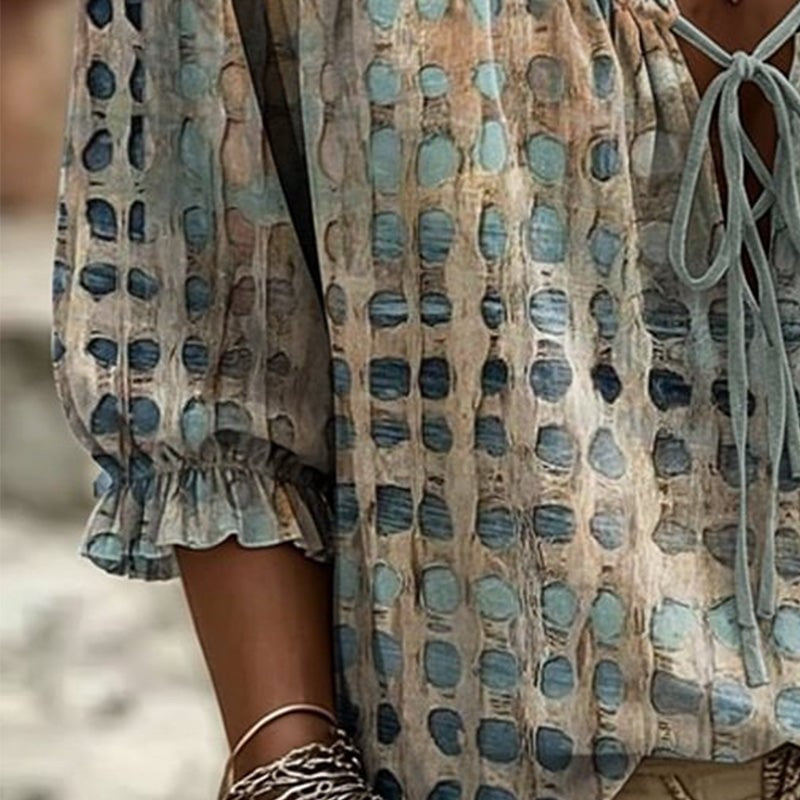 Polka Dot Lace Up Blouse