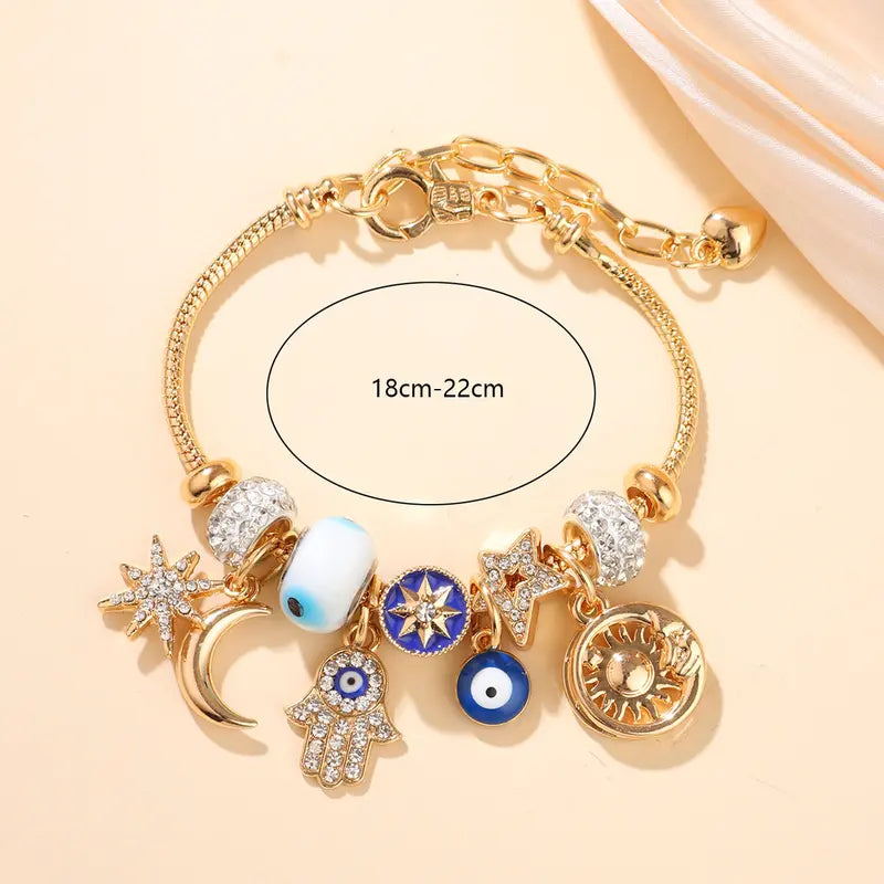 Women's Starry Sky Bracelet | Moon, Hamsa Hand, Evil Eye, and Tree of Life