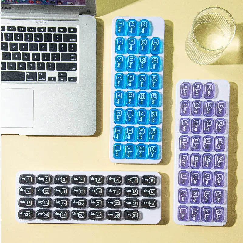 🔥✨31-Day Monthly Pill Box: Easy-Open Lids, Removable Pods, Date Reminder, Travel Case