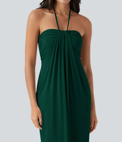 Trovehand Hourglass Bodycon Halter Tie Maxi Dress with Pockets