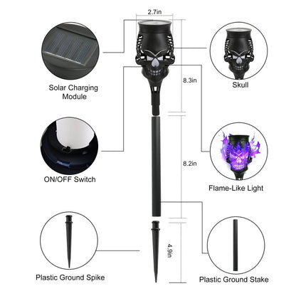💀🔥Halloween Early Bird Special Sale 49% OFF-Halloween Skulls Solar Pathway Lights Purple Torch Flame Lights for Garden