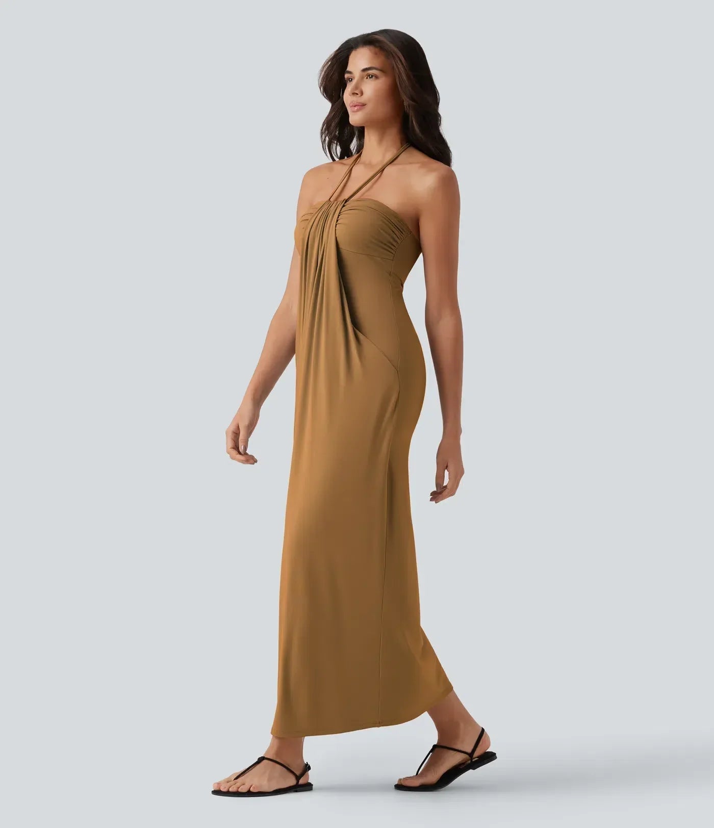 Trovehand Hourglass Bodycon Halter Tie Maxi Dress with Pockets