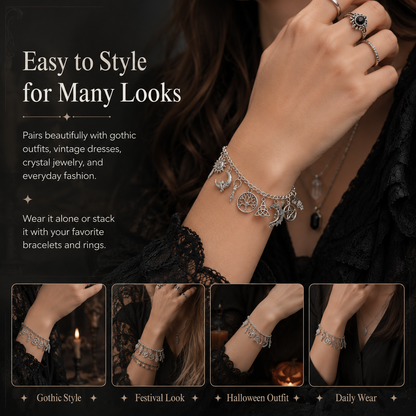 Vintage Witchy Charm Bracelet | Celestial Gothic Boho Jewelry for Women