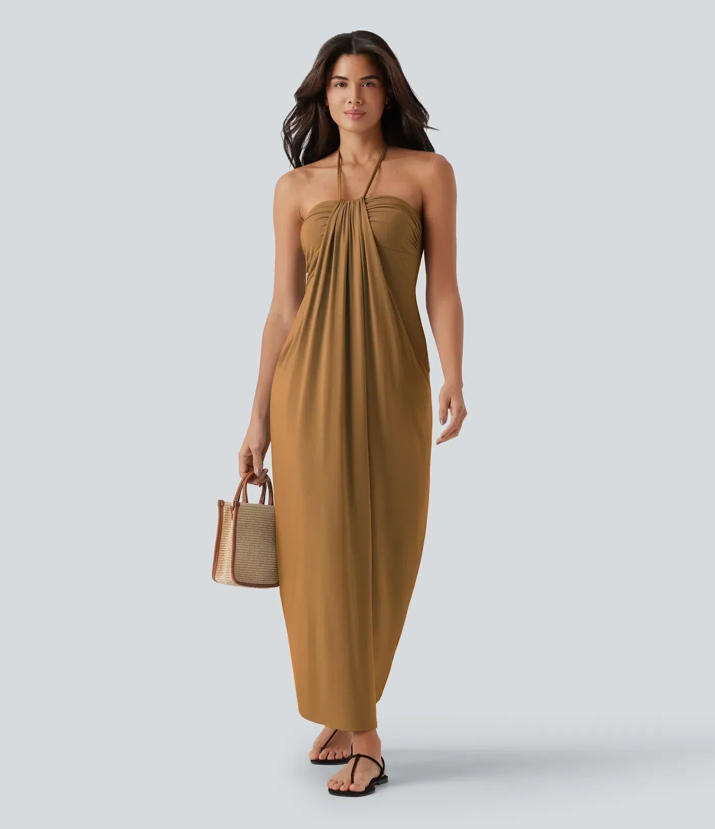 Trovehand Hourglass Bodycon Halter Tie Maxi Dress with Pockets