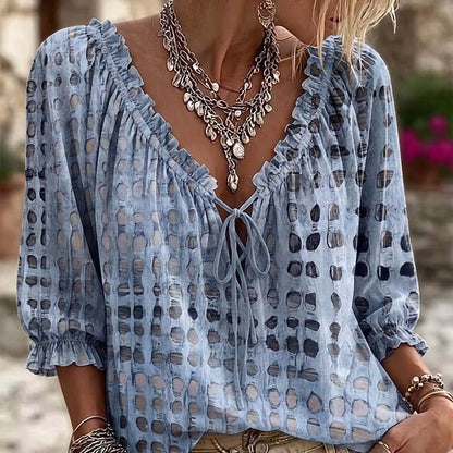 Polka Dot Lace Up Blouse