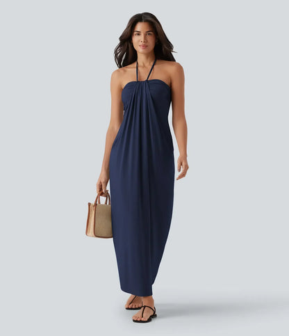 Trovehand Hourglass Bodycon Halter Tie Maxi Dress with Pockets