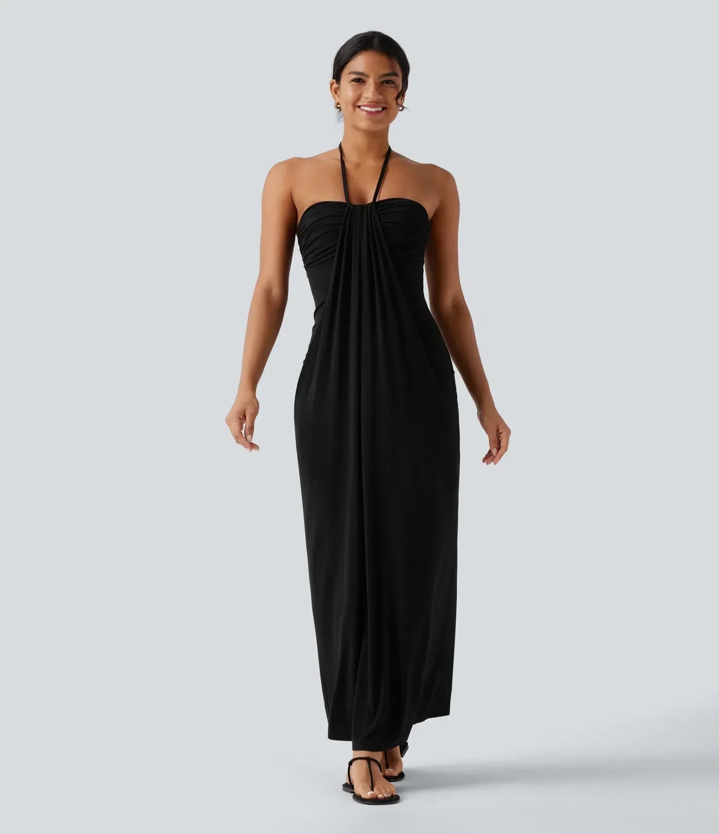 Trovehand Hourglass Bodycon Halter Tie Maxi Dress with Pockets