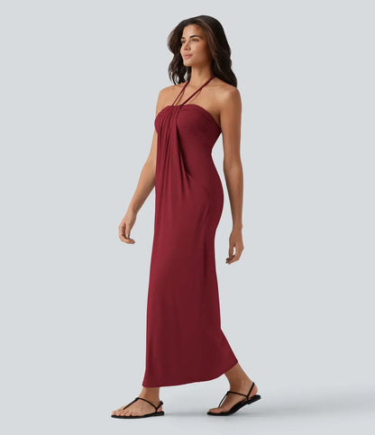 Trovehand Hourglass Bodycon Halter Tie Maxi Dress with Pockets