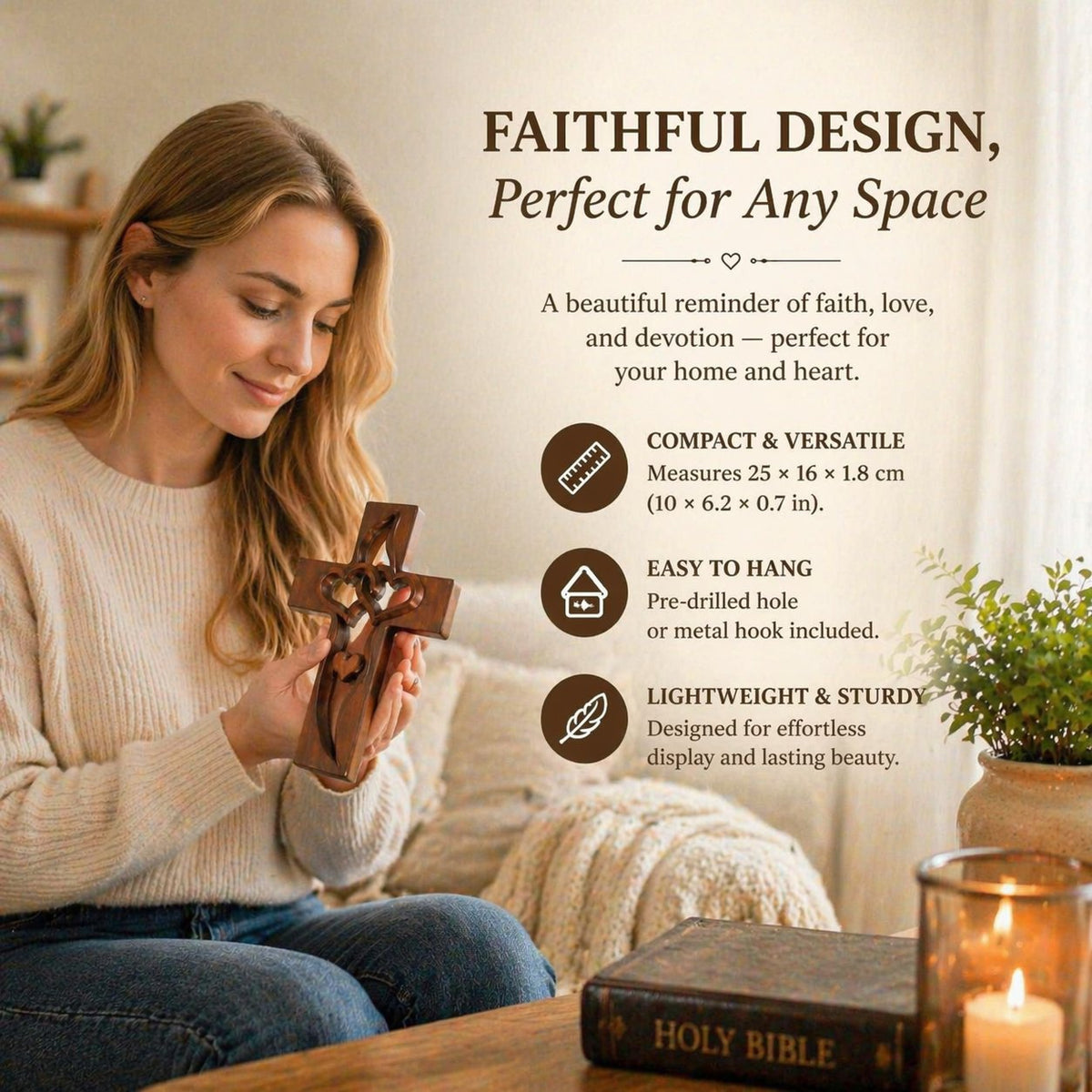✝️ Handcrafted & Blessed Intertwined Hearts Wooden Cross – Spiritual Unity & Love 🔥