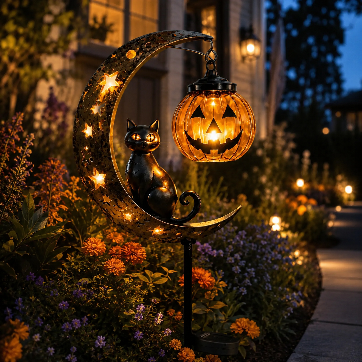 Solar Pumpkin Moon Garden Stake Light