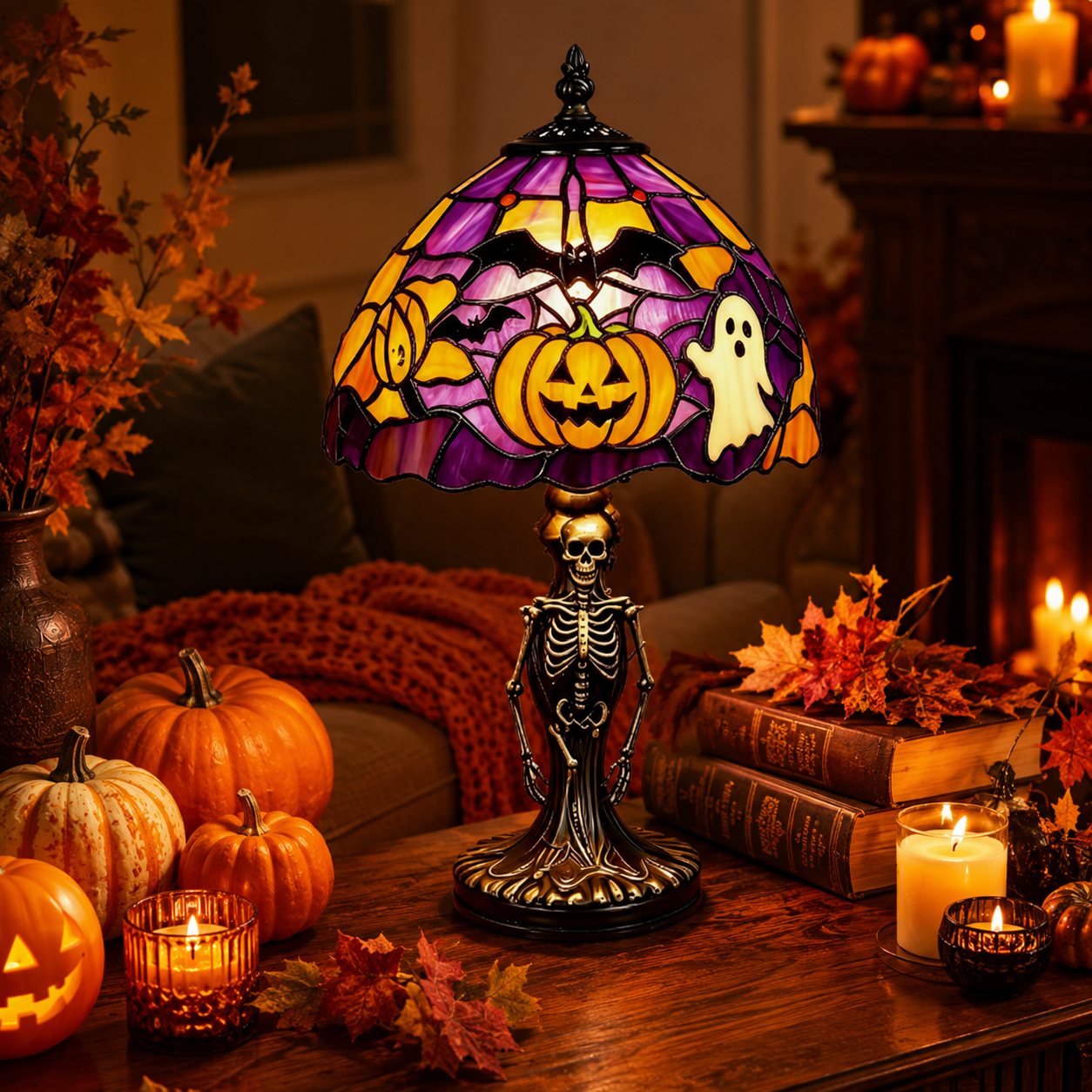 👻🎃 50% OFF TODAY – The Skeleton Stained Glass Lamp Your Halloween Needs