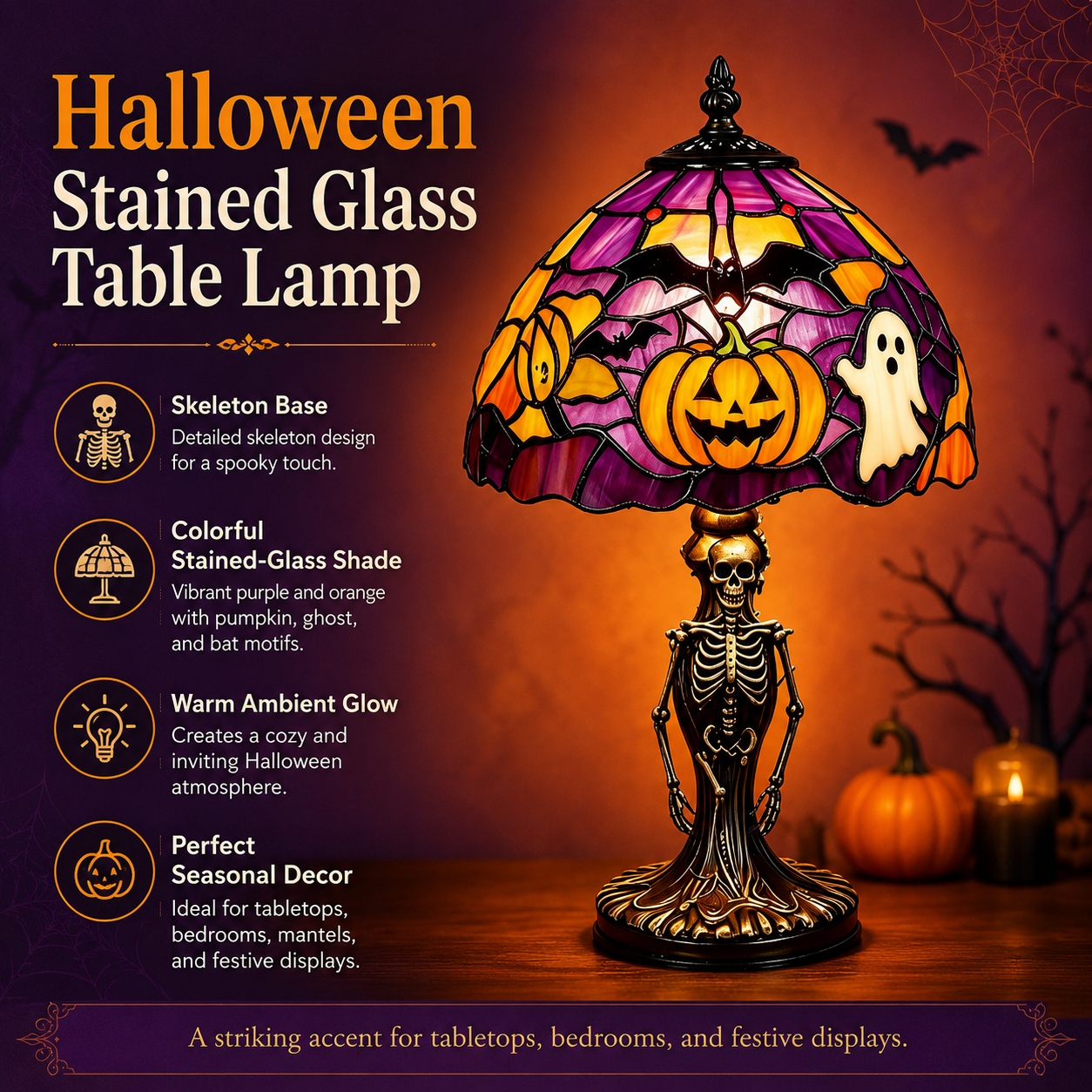 👻🎃 50% OFF TODAY – The Skeleton Stained Glass Lamp Your Halloween Needs