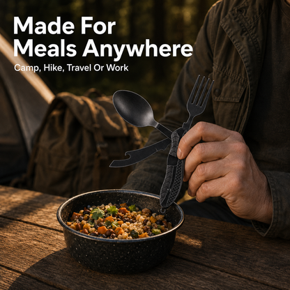 🏕️ 3-in-1 Folding Camping Utensil – Compact Fork, Spoon & Knife