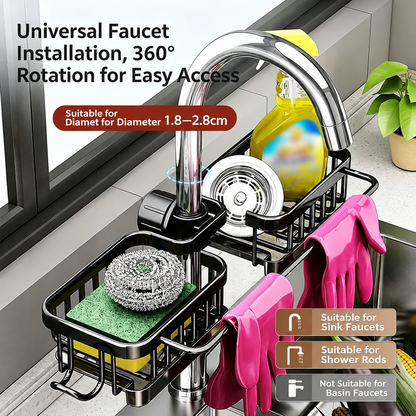 Stainless Steel Hanging Faucet Caddy, Sink Sponge Holder with Drip Tray for Kitchen & Bathroom