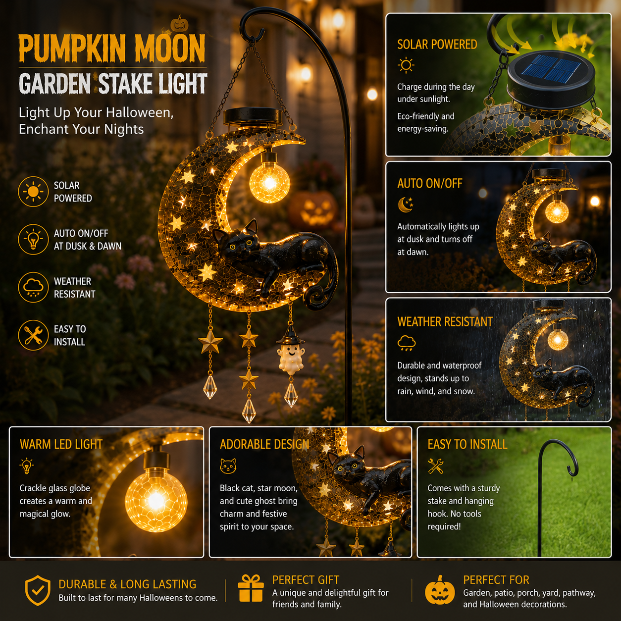 🎃 Halloween Early Bird Sale | 50% OFF Black Cat Moon Solar Lantern