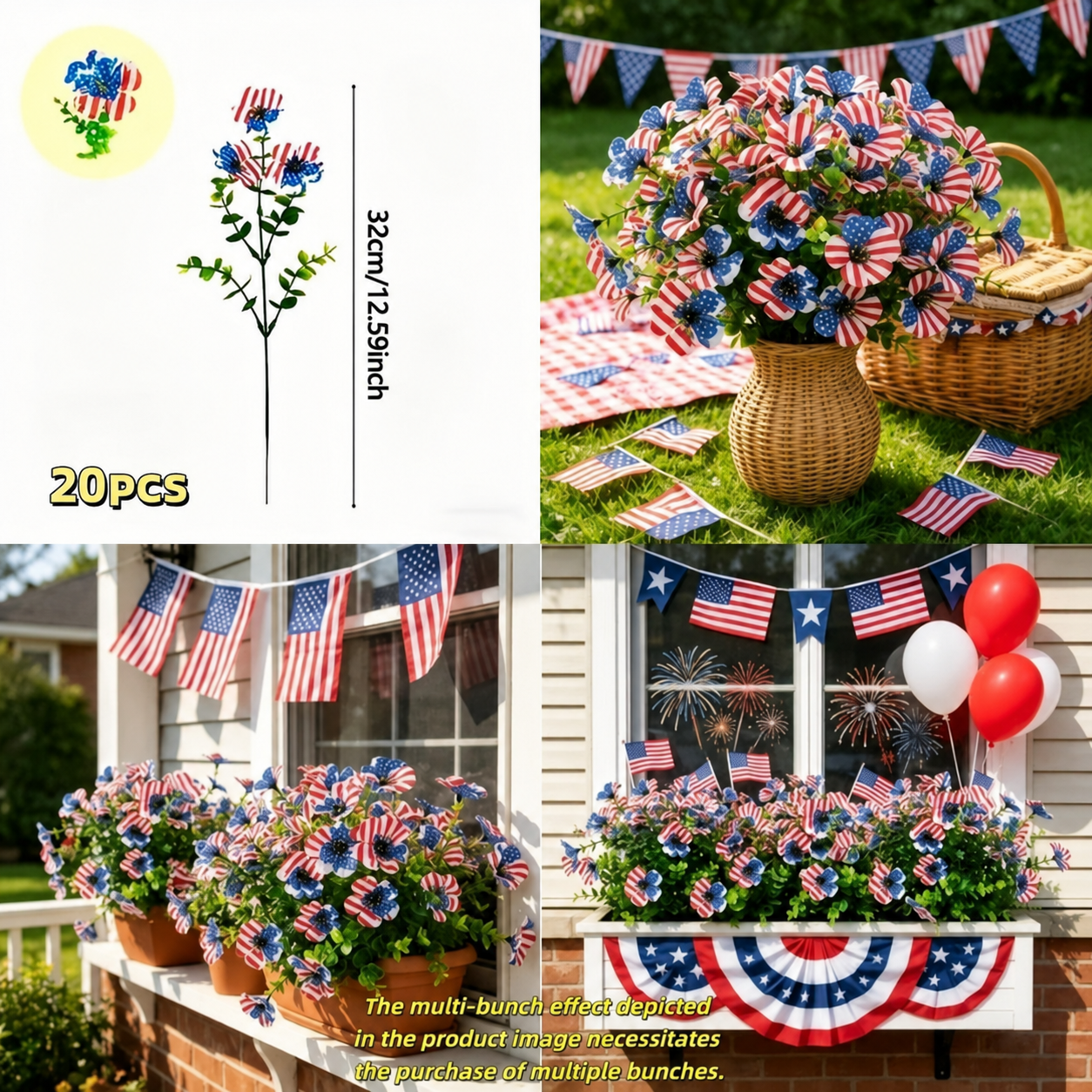 🔥4th of July Hot Sale 50% Off🔥Patriotic Red White Blue Artificial Flowers💐