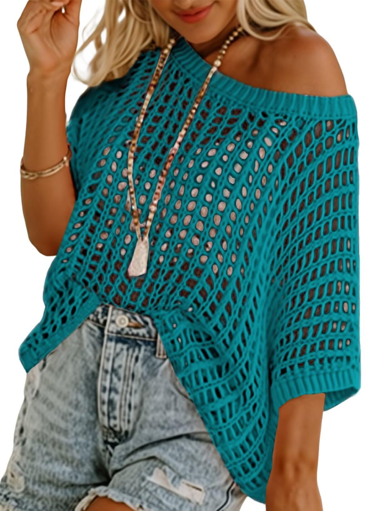 Short Sleeve Casual Crochet Knit Tops – Lightweight Summer Knit Crop Top（Buy 2 Free Shipping）