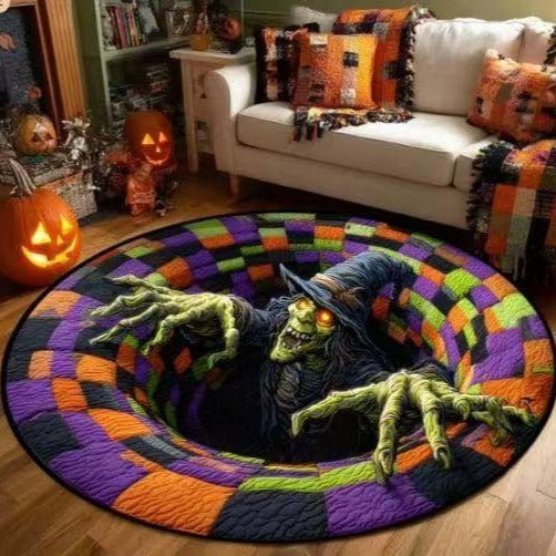 3D Skeleton Vortex Quilted Round Halloween Rug