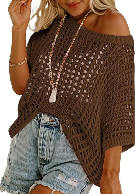 Short Sleeve Casual Crochet Knit Tops – Lightweight Summer Knit Crop Top（Buy 2 Free Shipping）
