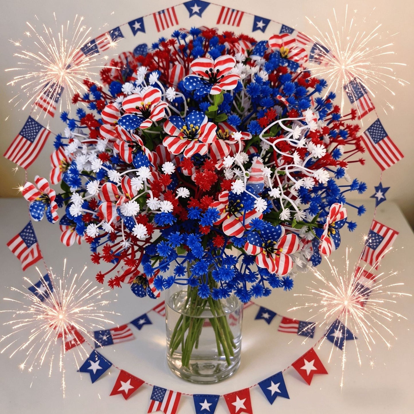 🔥4th of July Hot Sale 50% Off🔥Patriotic Red White Blue Artificial Flowers💐